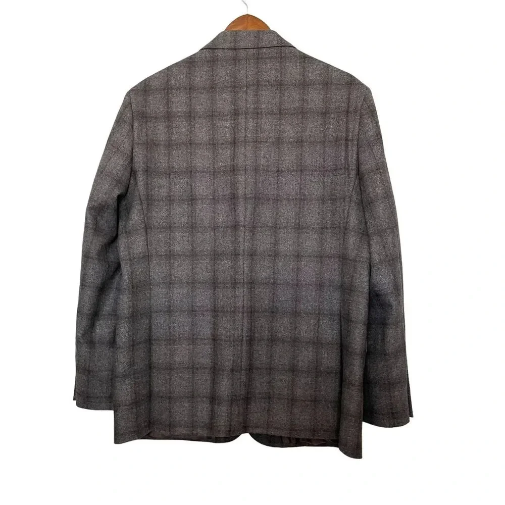 Joseph Abboud Mens Sport Coat‎ Wool Cashmere 44R Grey Plaid E.Thomas Hamilton